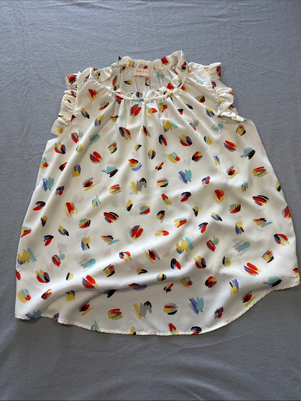 Girls' Ruffled White Paint-Splotch Sleeveless Tank Top
